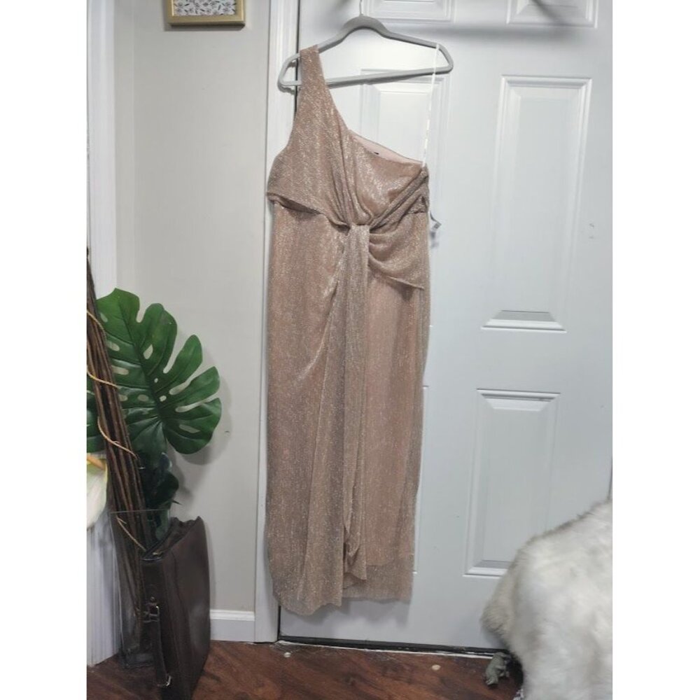 Glamour Womens Midi Dress Rose Gold One Sleeve Casual Polyester SZ 14 - Picture 4 of 16